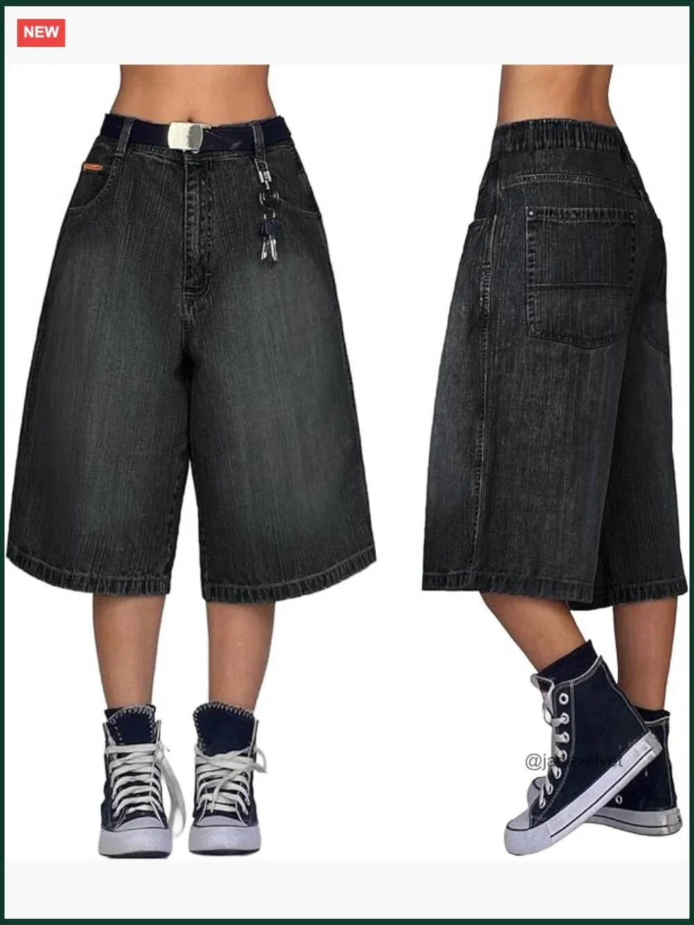 Wide Leg Baggy Jorts Y2k Bermuda Shorts Elastic Waist Denim with Pockets